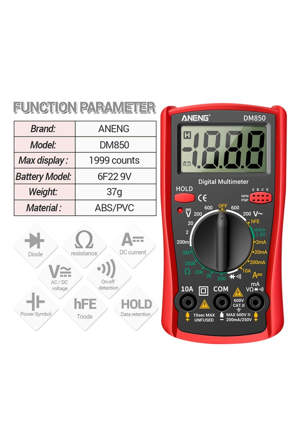 Aneng Dm850 Profesyonel Elektrikli Multimetre Dijital Test Cihazı ...