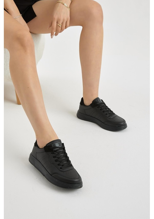 Resim Hafif Faylon Taban Bağcıklı Unisex Siyah Günlük Spor Ayakkabı Tbprf015 Siyah 