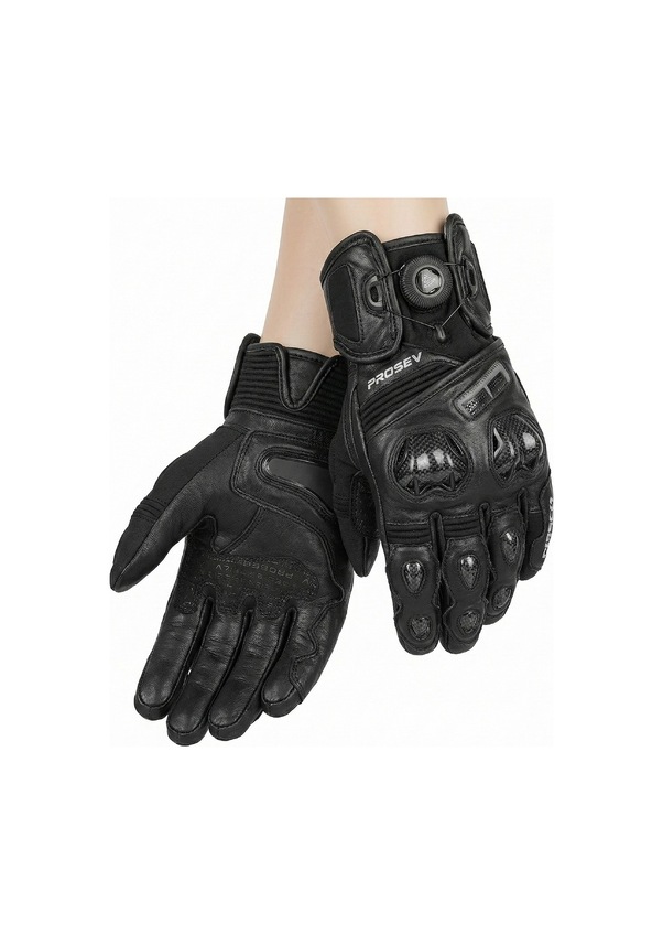 Resim Motosiklet Eldiveni Racing Full Koruma Leather Prof Motorcu Eldiven Siyah 