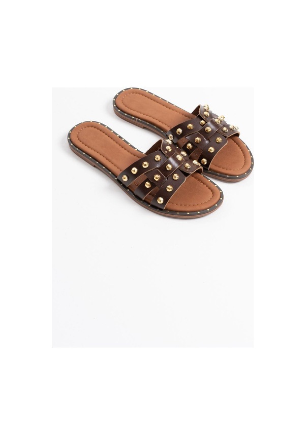 Resim Loose Acı Kahve Hakiki Deri Terlik Çok Renkli 