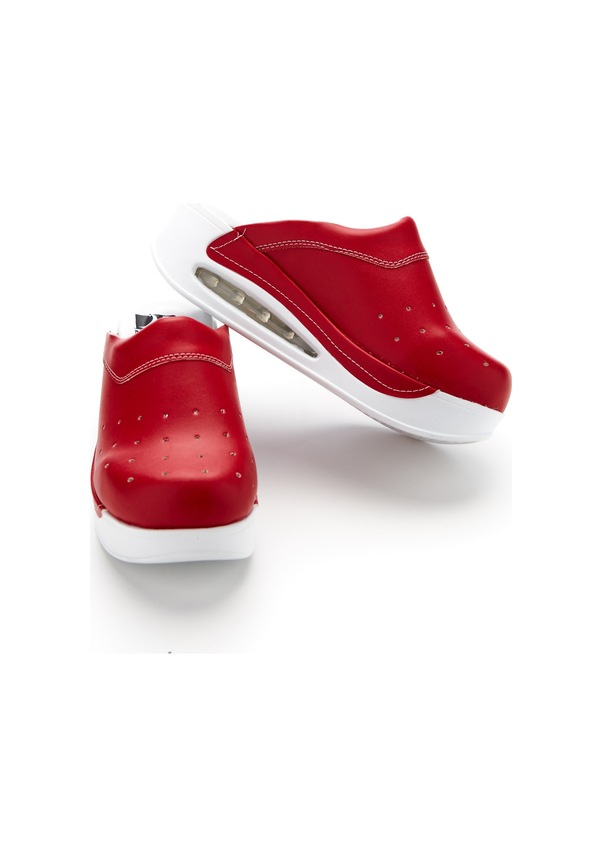 Resim Drmoon Airmax Taban Bayan Hakiki Deri Sabo Kadın Terlik Kırmızı 