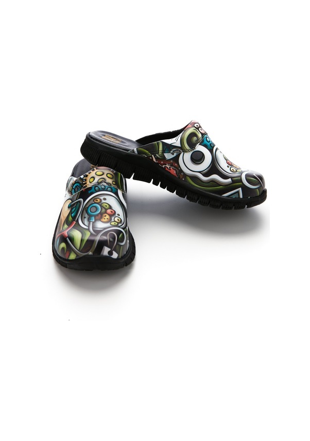 Resim Drmoon Stetoskop Desenli Comfortflex Taban Hakiki Deri Kadın Sabo Terlik Siyah 