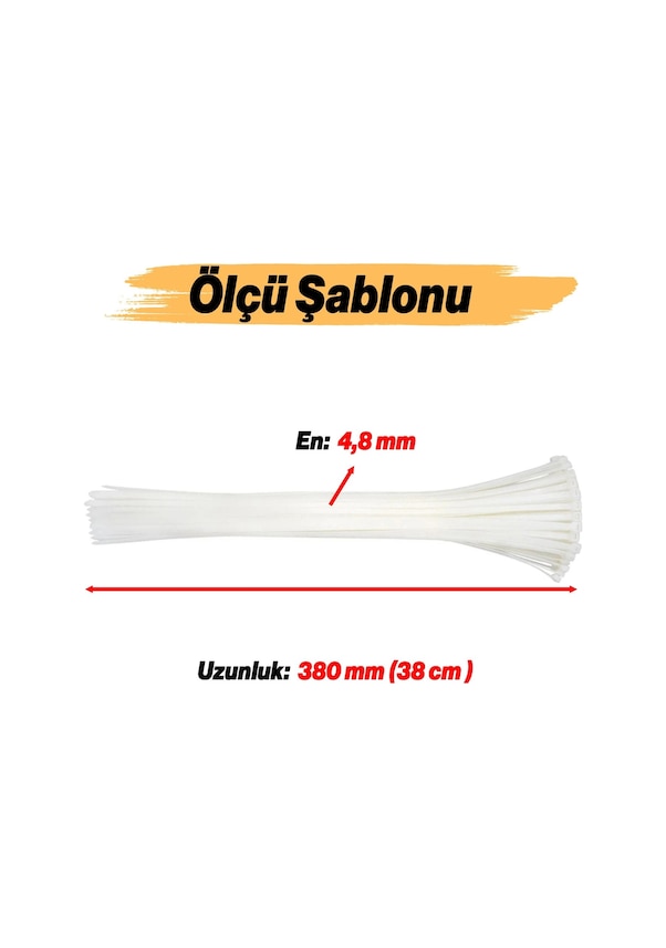 Resim Cırt Kelepçe 4.8 X 380 38 Cm Kablo Bağı Beyaz 100 Lü Pk Adet Fiyat 