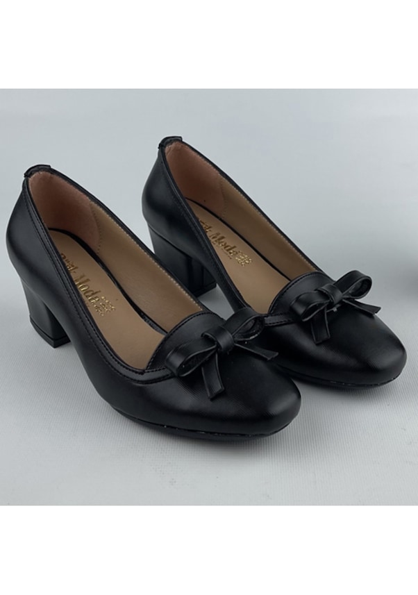 Siyah Prada Fiyonk Detaylı Kadın Topuklu Ayakkabı