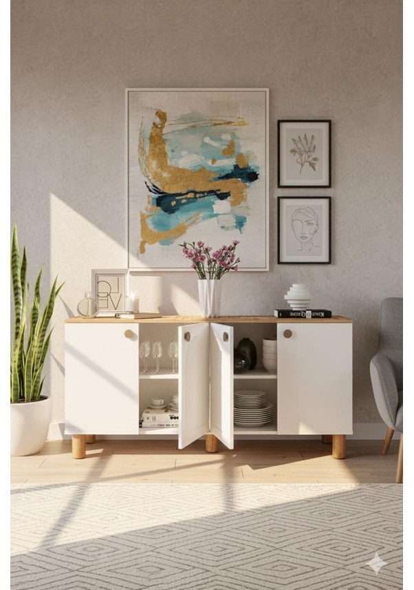 Resim Bohem Çok Amaçlı Konsol,salon Mobilyası Beyaz 