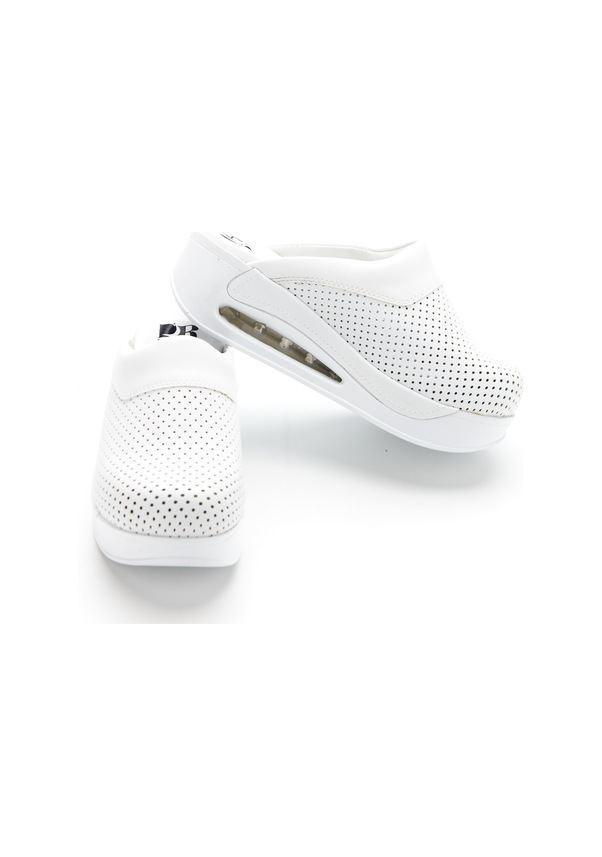 Resim Drmoon Desenli Airmax Taban Hakiki Deri Sabo Kadın Terlik Beyaz 