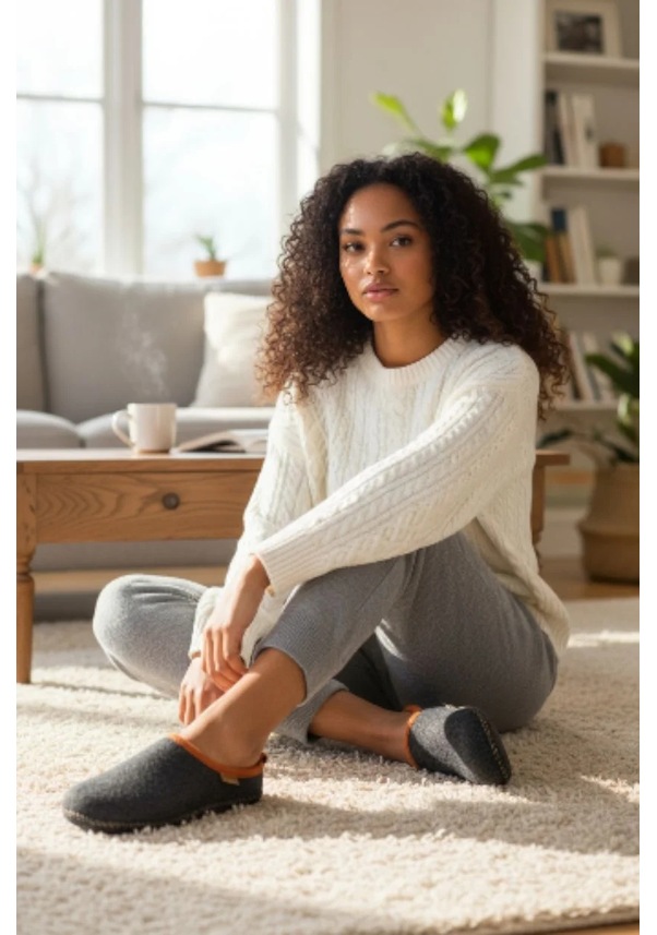 Resim Unısex Kaymaz Taban Keçe Rahat Yumuşak Taban Ev Terlik Antrasit 