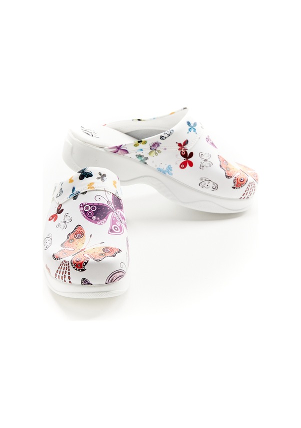 Resim Kelebek Desenli Hakiki Deri Sabo Kadın Terlik Beyaz 