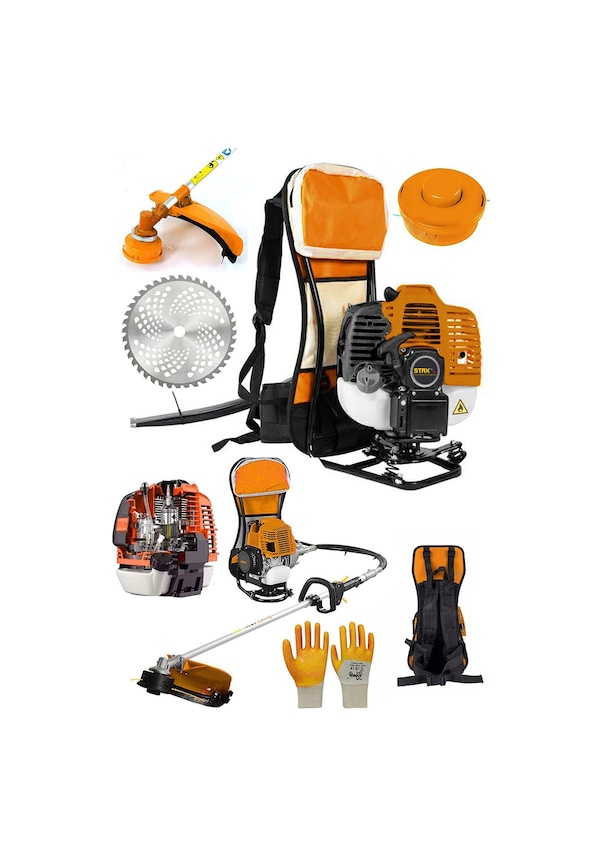 Resim Staxx Power Tx6379cy Benzinli Sırt Tipi Tırpan Çayır Ot Biçme + Yağ + Canavar Başlık 