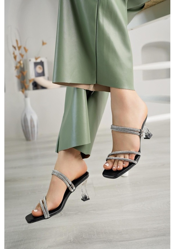 Resim Nesil Shoes Mugo 71 Siyah Şeffaf Topuklu Terlik-siyah Siyah 