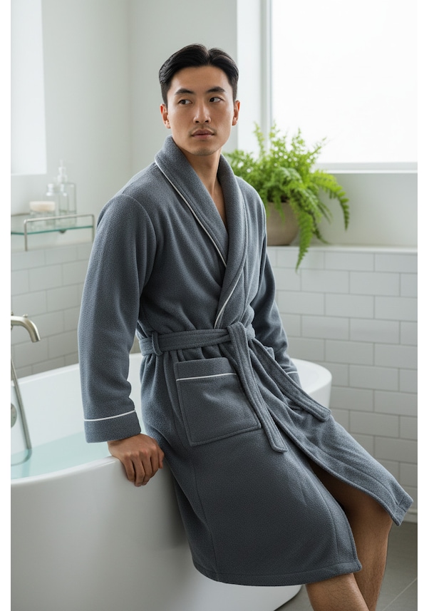 Resim % 100 Pamuklu Laodikeia Şalyaka Bornoz Kadın Erkek Unisex Gri 