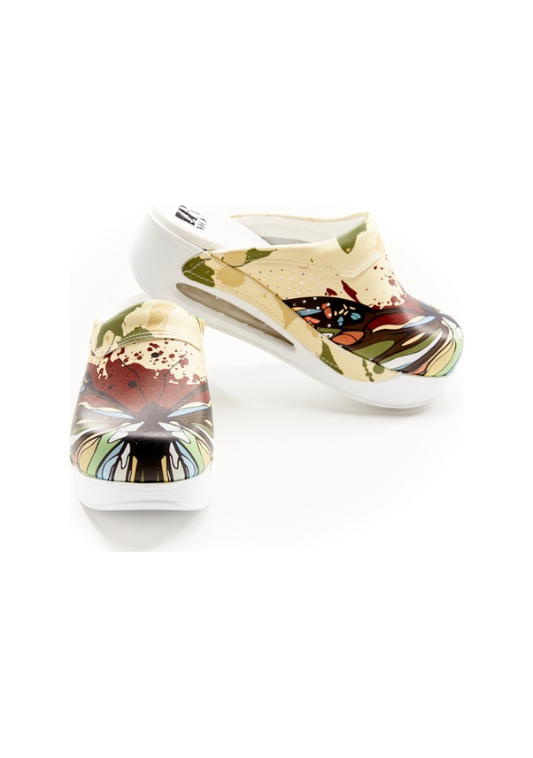 Resim Kelebek Desenli Airmax Taban Hakiki Deri Bayan Sabo Terlik Sarı 