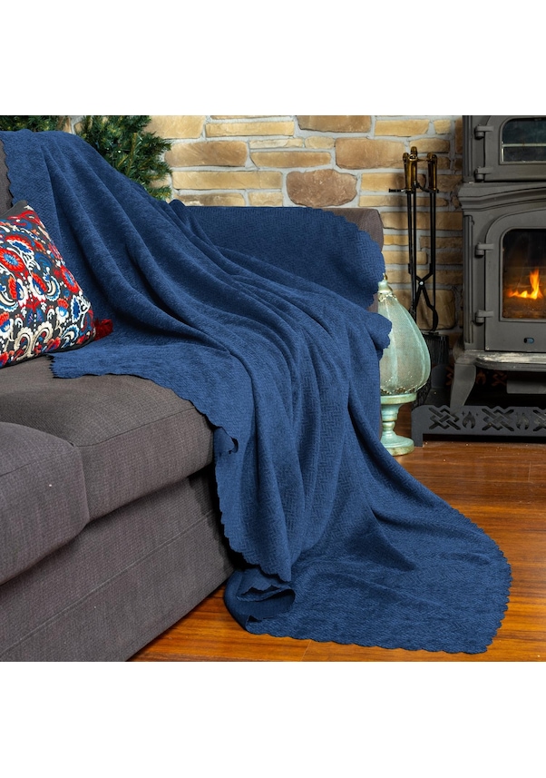 Resim Jakarlı Şönil Koltuk Örtüsü Çekyat Örtüsü Koltuk Şalı 110x175 2 Ad. Kaymaz Gece Mavisi Mavi 