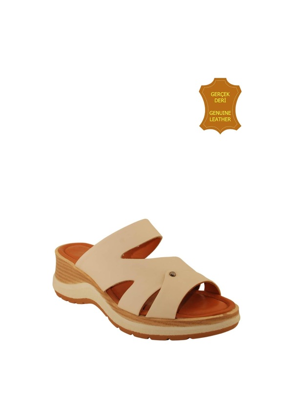 Resim Venüs 2409904y Hakiki Deri Kadın Anatomik Terlik Bej Ç Bej 