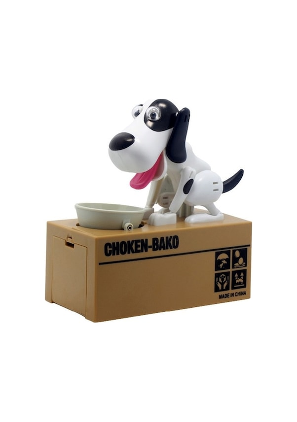 Resim Rogfer Yaratıcı Karikatür Edacious Köpek Yavrusu Otomatik Para Yeme Para Tasarruf Kutusu, Beyaz Benekli Köpek 