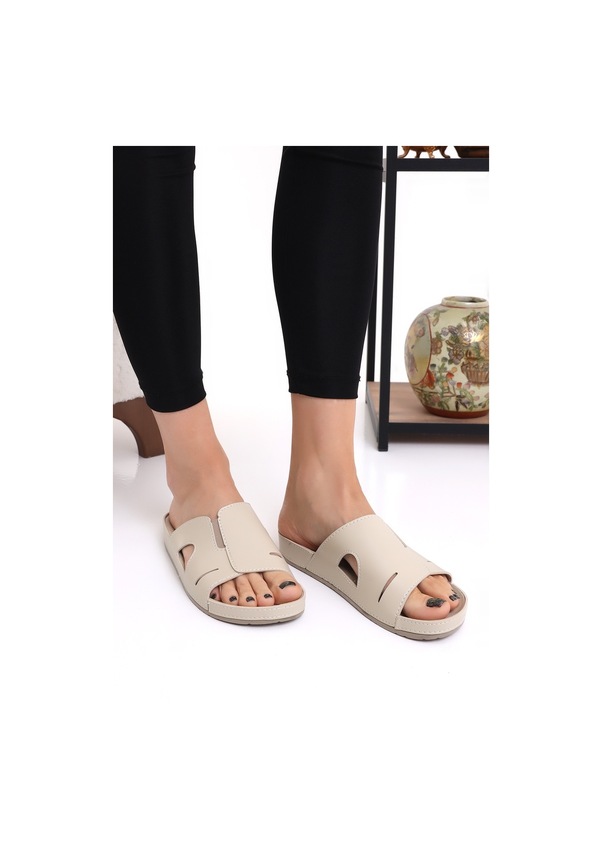 Resim Mulex 10652 Kadın Terlik Comfort Anatomik Kadın Ev Dışarı Terliği Bej Siyah 