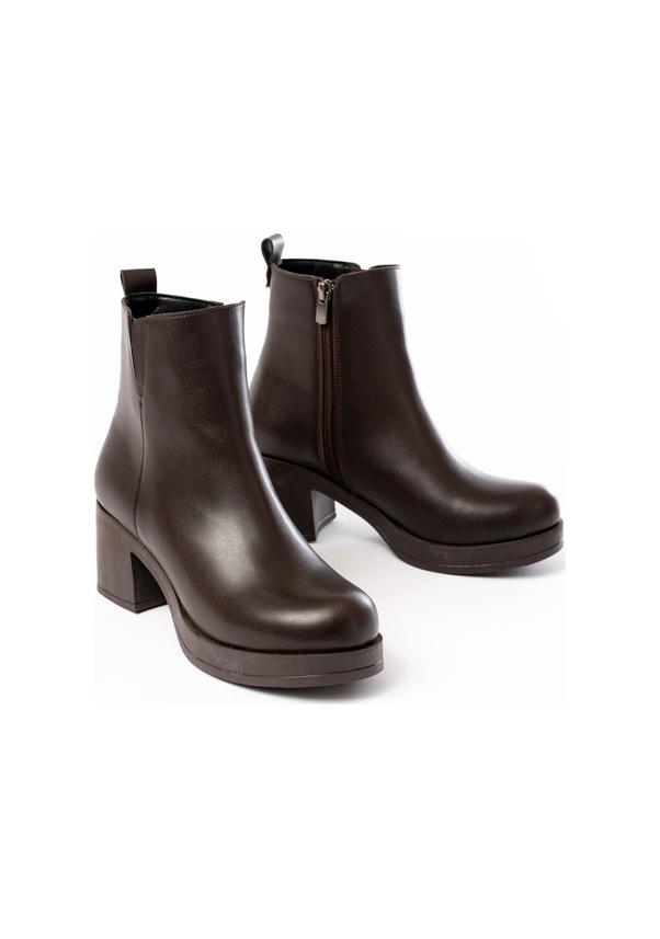 Resim 5109-3057 Kahverengi Lastikli Fermuarlı Kalın Topuklu Günlük Bot Kahve 