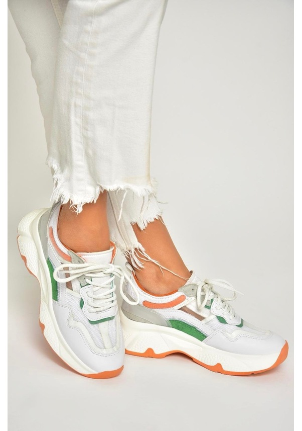 Resim Fox Shoes U973568209 Beyaz/turuncu Kalın Tabanlı Spor Ayakkabı Sneakers Beyaz/turuncu-suni Deri Beyaz - Turuncu 