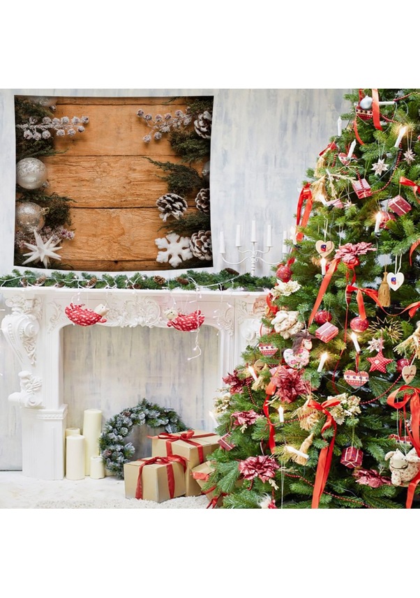Baskılı Duvar Örtüsü Beyaz Kar Taneli Noel Süsleri Çam Kozalaklı Baskılı Duvar Örtüsü Beyaz Kar Taneli Noel Süsleri Çam Kozalaklı