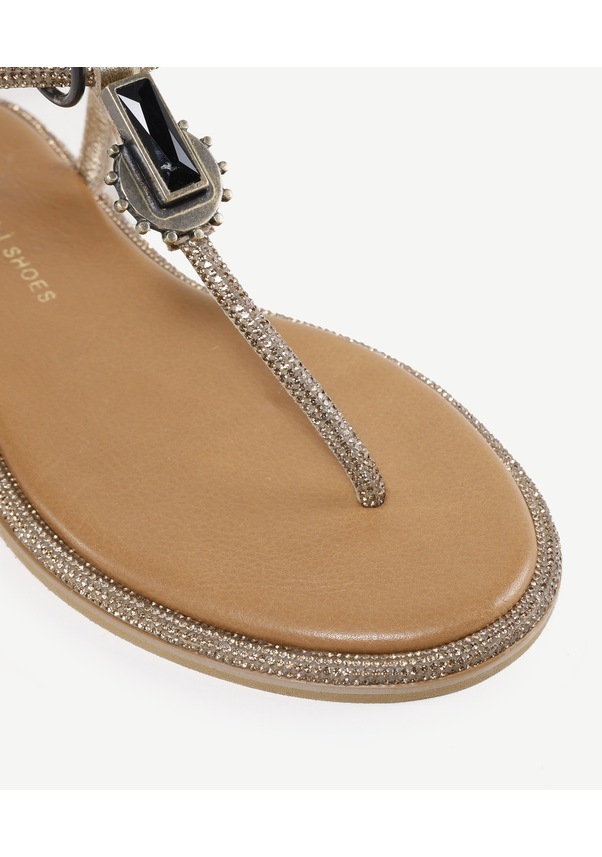 Resim Yargıcı Aksesuar Detaylı Parmak Arası Sandalet Bronz 