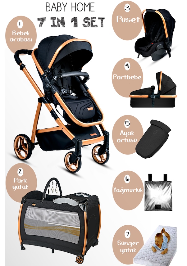 Baby Home Gold Vip Travel Sistem Bebek Arabası + 600 Oyun Parkı Park Yatak