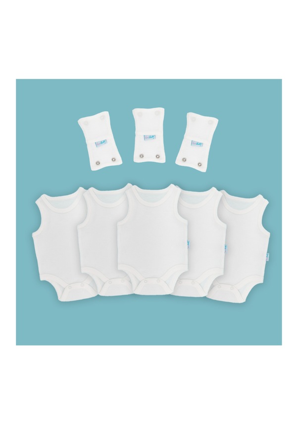 Novibaby 5'li Bebek Atlet Body Zıbın + 3'lü Body Uzatma Aparatı Çıtçıtlı Ekru 100% Pamuk