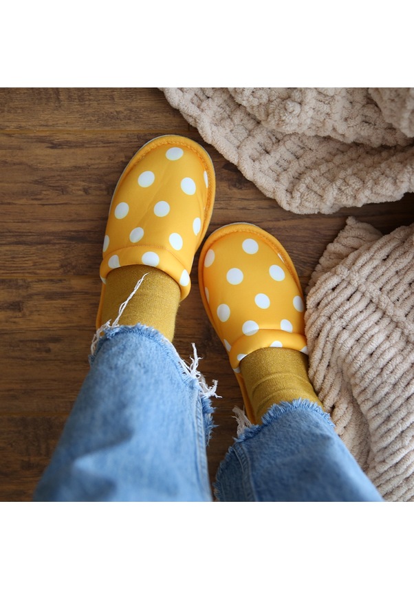 Resim Kadın Sarı Puantiye Desenli Yumuşak Taban Ev Terlik Sarı 