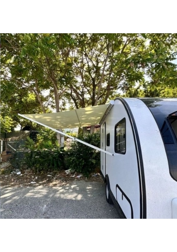 Resim Bej Renkli 2.5 Metre Manuel Kollu Karavan Tentesi Su Geçirmez Yüksek Kaliteli 200x250 Cm 
