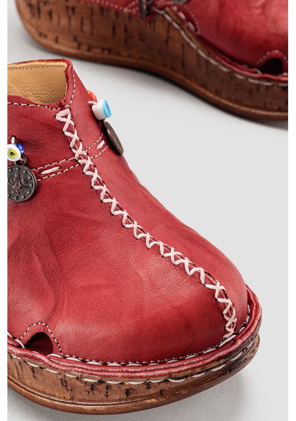 Resim Hakiki Deri Annika Bordo Antik Detaylı Dolgu Sabo Terlik 001 