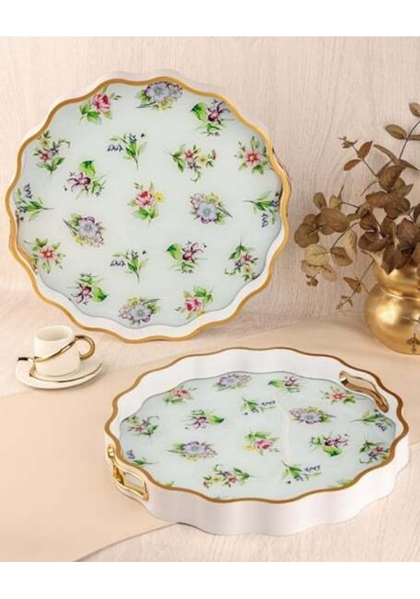 Resim Royal Charme Sarissa 2 Li Dekoratif Tepsi 36 & 40 Cm Yaldızlı Eskitme Kahverengi 