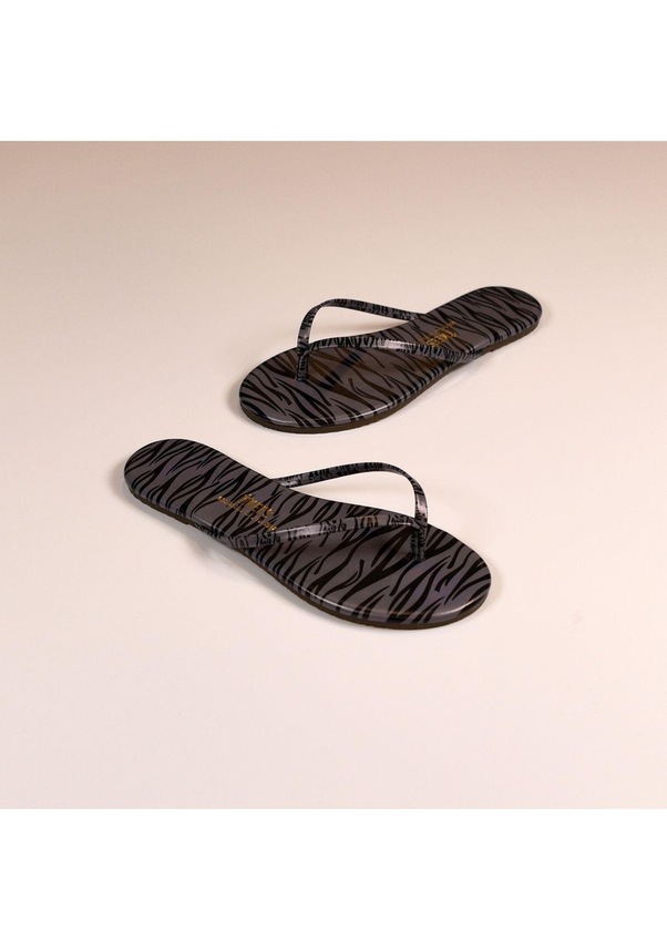 Resim Kadın Klasik Parmak Arası Zebra Desen Terlik Tk-2240-4090 Gri/siyah 