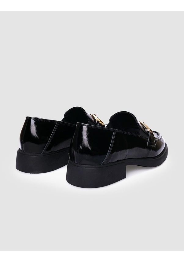 Resim Hakiki Deri Siyah Rugan Tokalı Kadın Günlük Ayakkabı Siyah 