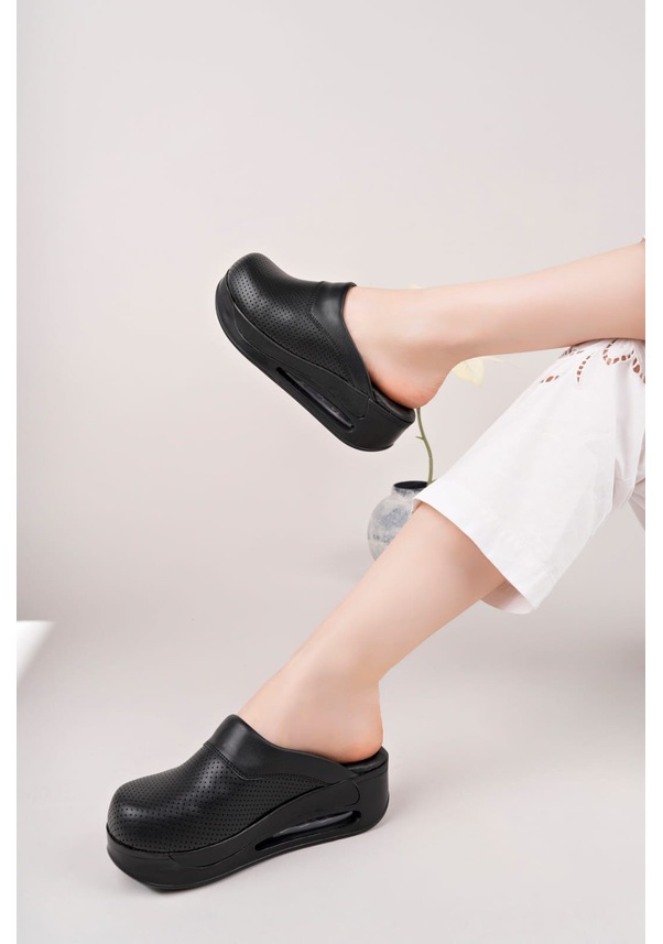 Resim Air Taban Dolgu Topuklu Ortopedik Hastane Hemşire Kadın Terlik S Siyah 