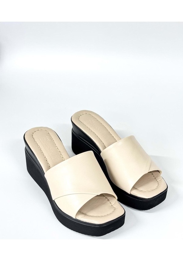 Resim Bulutmod Ba04265 Ten D Kadın Katlı Parça Günlük Abiye Dolgu 7 Cm Topuk Terlik Bej 