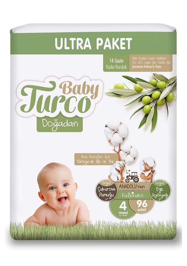Baby Turco Doğadan Bebek Bezi 4 Numara Maxi Ultra 96 Adet