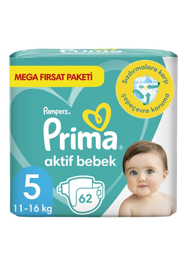 Prima Pampers Aktif Bebek Mega Fırsat Paketi Bebek Bezi 11-16 KG 5 Beden 62 Adet