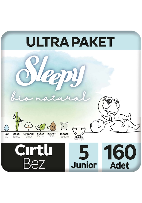 Sleepy Bio Natural Bebek Bezi 5 Numara Junior Ultra Paket 160 Adet