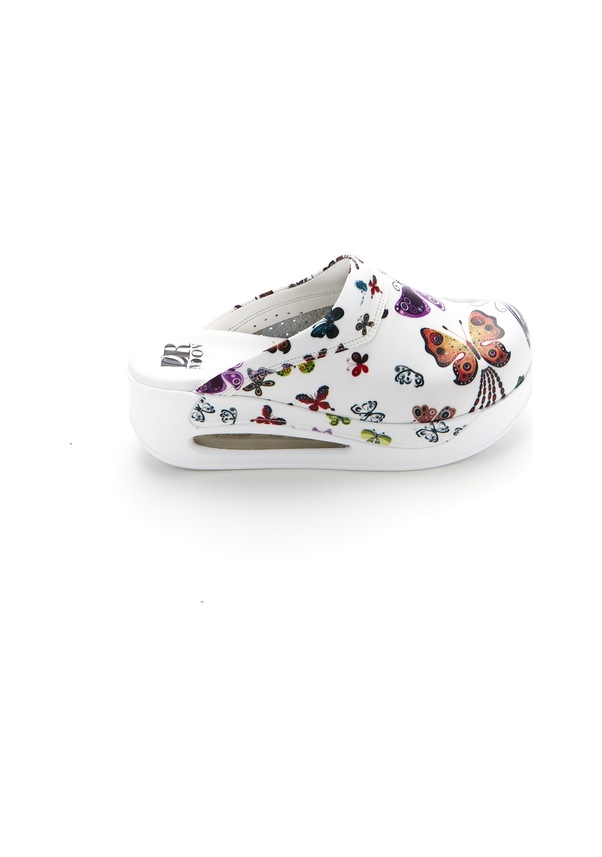 Resim Drmoon Kelebek Desenli Airmax Taban Hakiki Deri Sabo Kadın Terlik Beyaz 