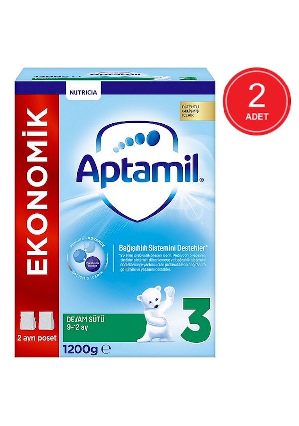 Aptamil 3 Ekonomik Paketli Devam Sütü 9 - 12 Ay 2 x 1200 G Aptamil 3 Ekonomik Paketli Devam Sütü 9 - 12 Ay 2 x 1200 G