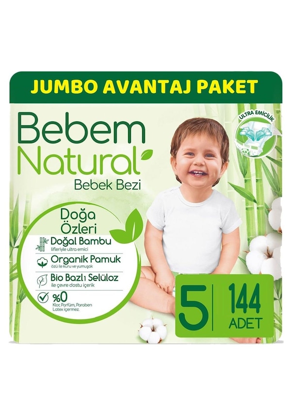 Bebem Natural Bebek Bezi 5 Numara Junior Jumbo Avantaj Paketi 144 Adet