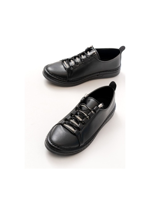 Resim Aska Shoes Mk-9026 Bağcıklı Taş Aksesuarlı Günlük Spor Ayakkabı Siyah 