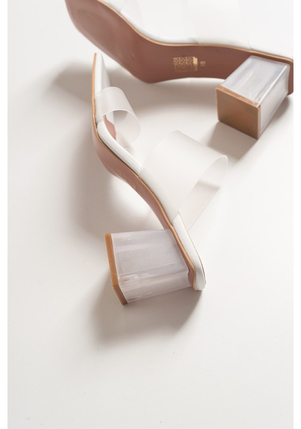 Resim Luvishoes 123 Beyaz Cilt Topuklu Şeffaf Kadın Terlik Beyaz 