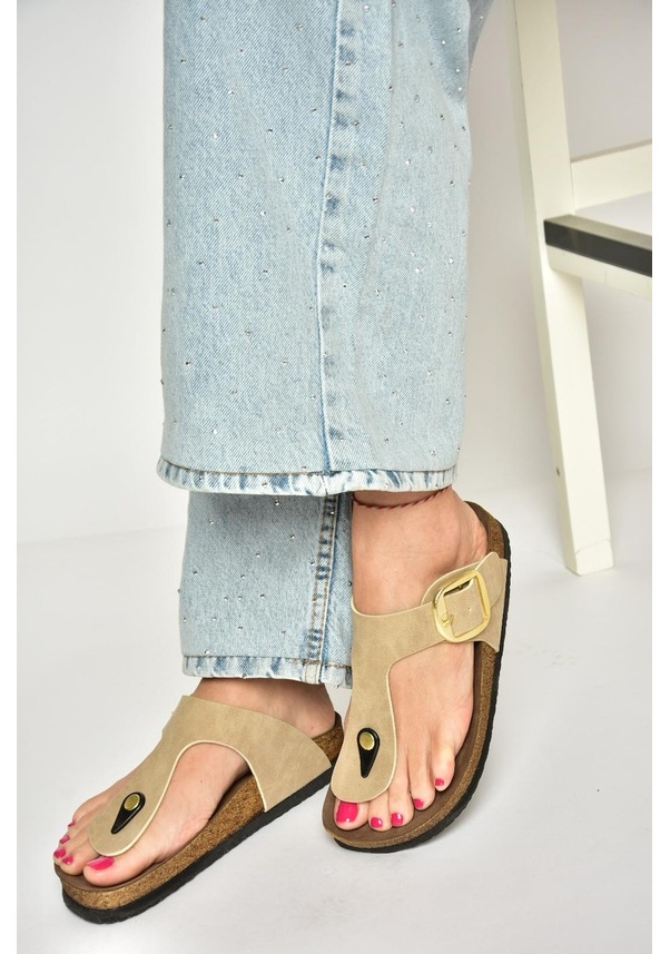 Resim Fox Shoes U777917002 Bej Süet Parmak Arası Kadın Terlik Bej-süet Bej 