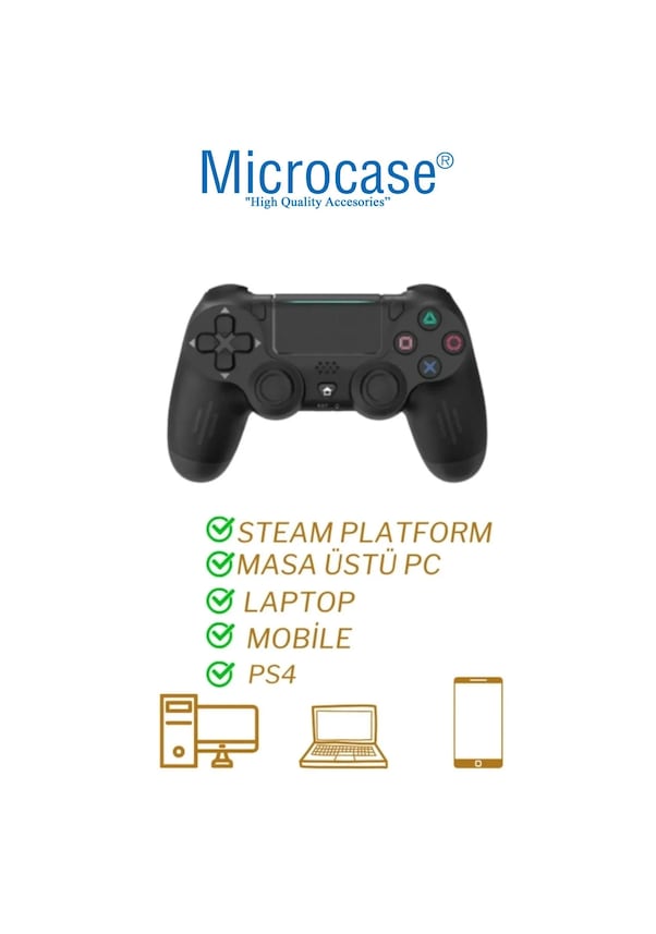 Resim Microcase Ps 4 Joystick Tablet Telefon Pc Uyumlu Titreşimli Oyun Kolu - Al4894 1 Adet 