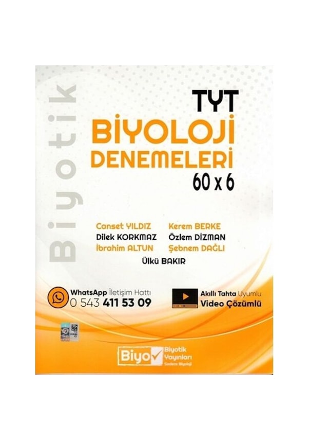 Biyotik Yayınları Tyt Biyoloji Biyotik 60X6 Deneme (553701389 ...