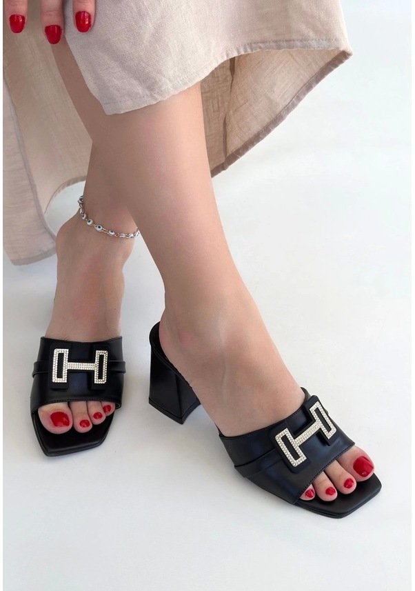 Resim Erew Siyah Cilt Topuklu Terlik Çok Renkli 