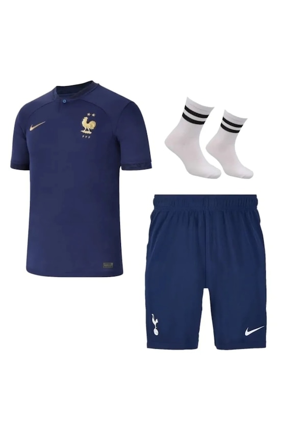 Fransa Mbappe Koyu Lacivert Çocuk Futbol Forması 3'lü Set