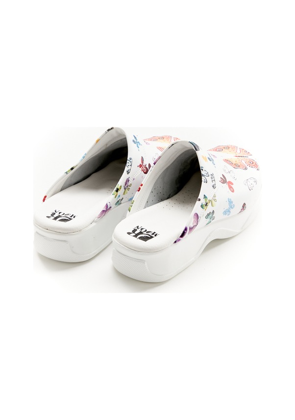 Resim Kelebek Desenli Hakiki Deri Sabo Kadın Terlik Beyaz 