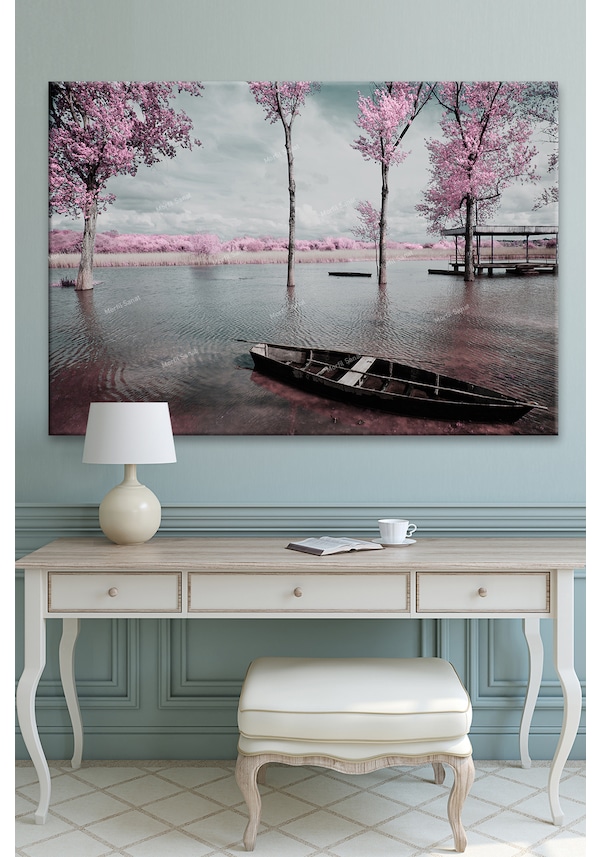 Göl Sandal Sakura Ağaçları Doğa Tabiat Manzara Kanvas Tablo 30 x 20 ...