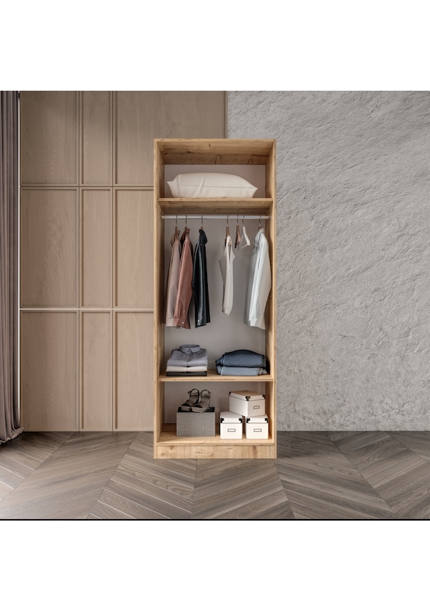 Resim Ülgen 2 Kapaklı Giyinme Dolabı Tamamı Mdf Led Askı Borusulu Füme Camlı Safir Meşe 